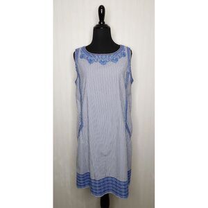 Vineyard Vines Shift Dress Blue & White Striped Embroidered Sleeveless Size‎ 10